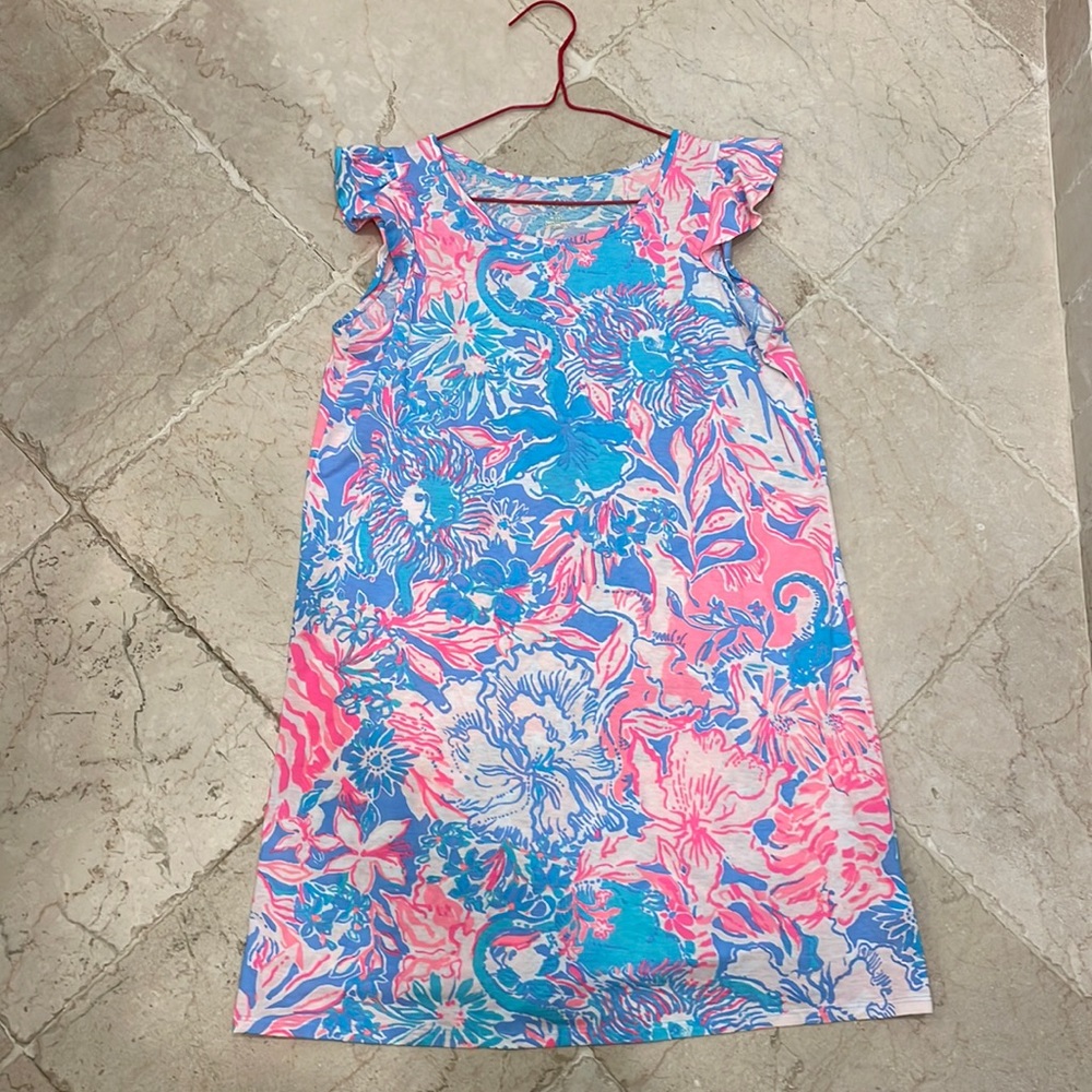 Lily Pulitzer girls summer dress with short puffed sleeves, size XL(12-14)
